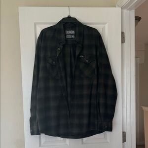 DIXXON Something Obscene Black and Green Plaid Casual Button Down Shirt